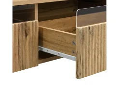 Mesa De Centro| Mesa de centro retangular em madeira - Mesa de centro com duas gavetas e luzes LED - para sala de estar Natural claro