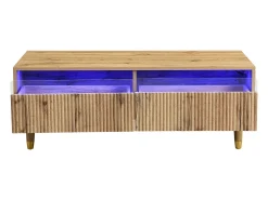 Mesa De Centro| Mesa de centro retangular em madeira - Mesa de centro com duas gavetas e luzes LED - para sala de estar Natural claro