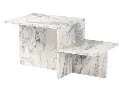 Mesa De Centro|Calicosy Mesa de centro retangular Harmony 80x40x40 cm efeito mármore Freesia, aglomerado melamínico, estilo escandinavo, sem arrumação Branco