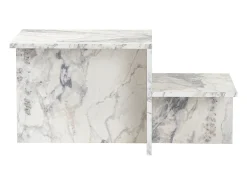 Mesa De Centro|Calicosy Mesa de centro retangular Harmony 80x40x40 cm efeito mármore Freesia, aglomerado melamínico, estilo escandinavo, sem arrumação Branco