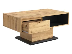 Mesa De Centro| Mesa de centro retangular em carvalho e antracite, 100 cm (comprimento) x 60 cm (largura) x 47 cm (altura), com gaveta e 2 prateleiras. Natural claro
