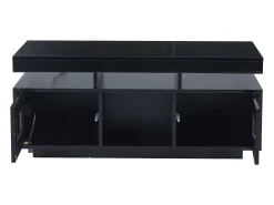 Hauss Spole Mesa de centro retangular 100x50x43cm com 2 portas e nicho, LED, portas USB e tomada incluídas, corpo em laca preta brilhante^ Mesa De Centro