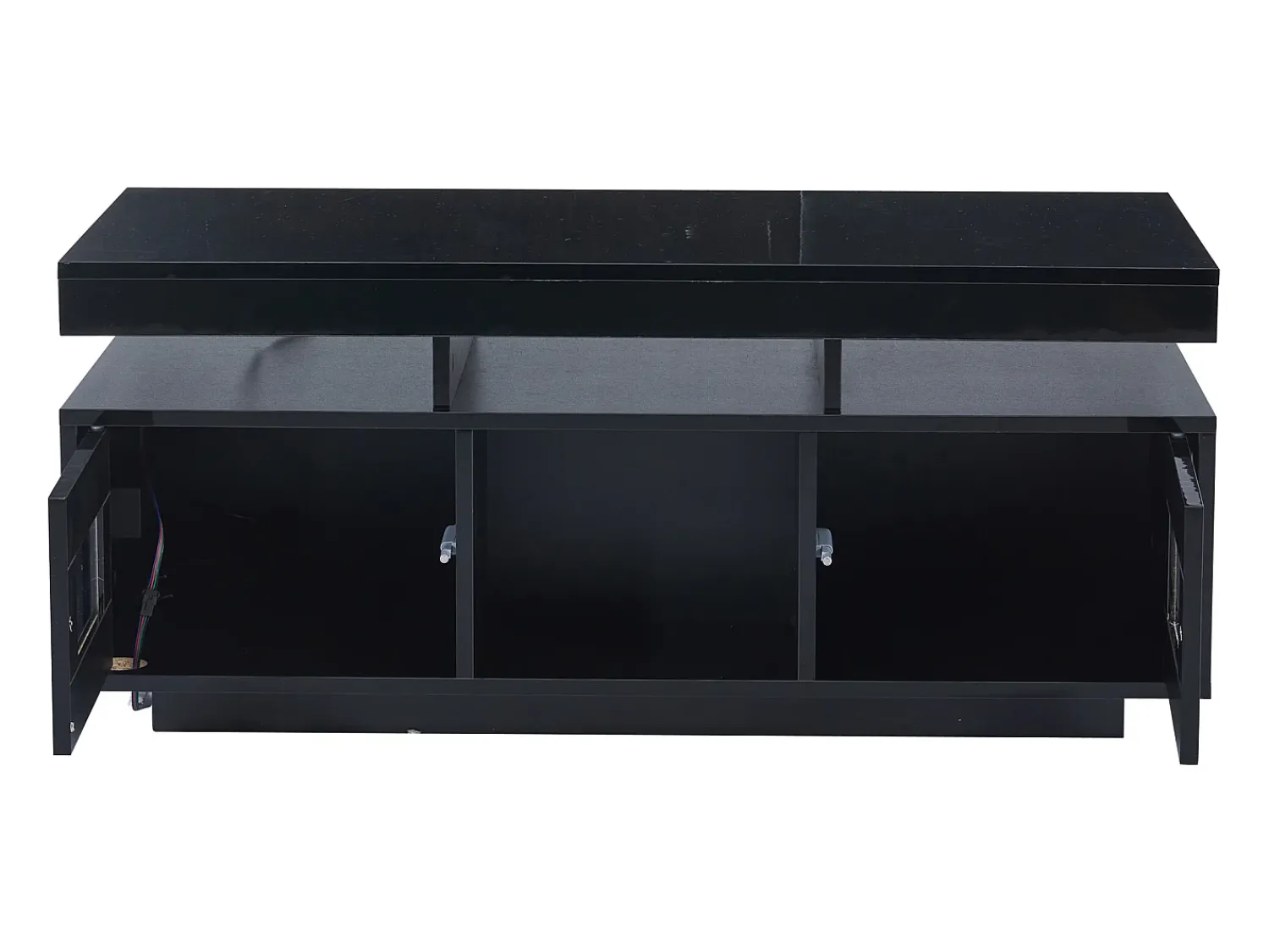 Hauss Spole Mesa de centro retangular 100x50x43cm com 2 portas e nicho, LED, portas USB e tomada incluídas, corpo em laca preta brilhante^ Mesa De Centro