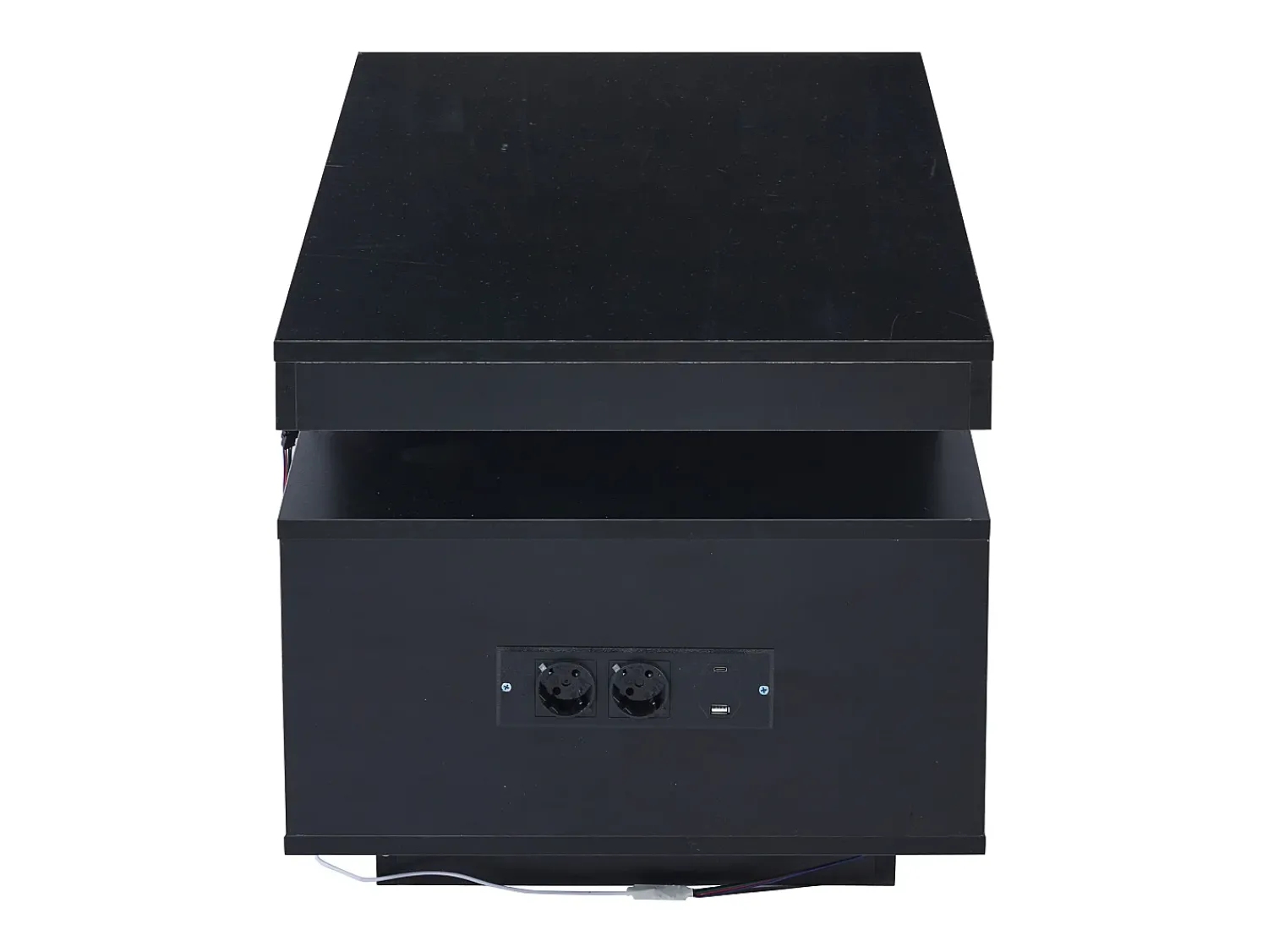 Hauss Spole Mesa de centro retangular 100x50x43cm com 2 portas e nicho, LED, portas USB e tomada incluídas, corpo em laca preta brilhante^ Mesa De Centro