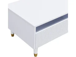 New Mesa de centro retangular branca - Mesa de centro com duas gavetas e luzes LED - para sala de estar Branco