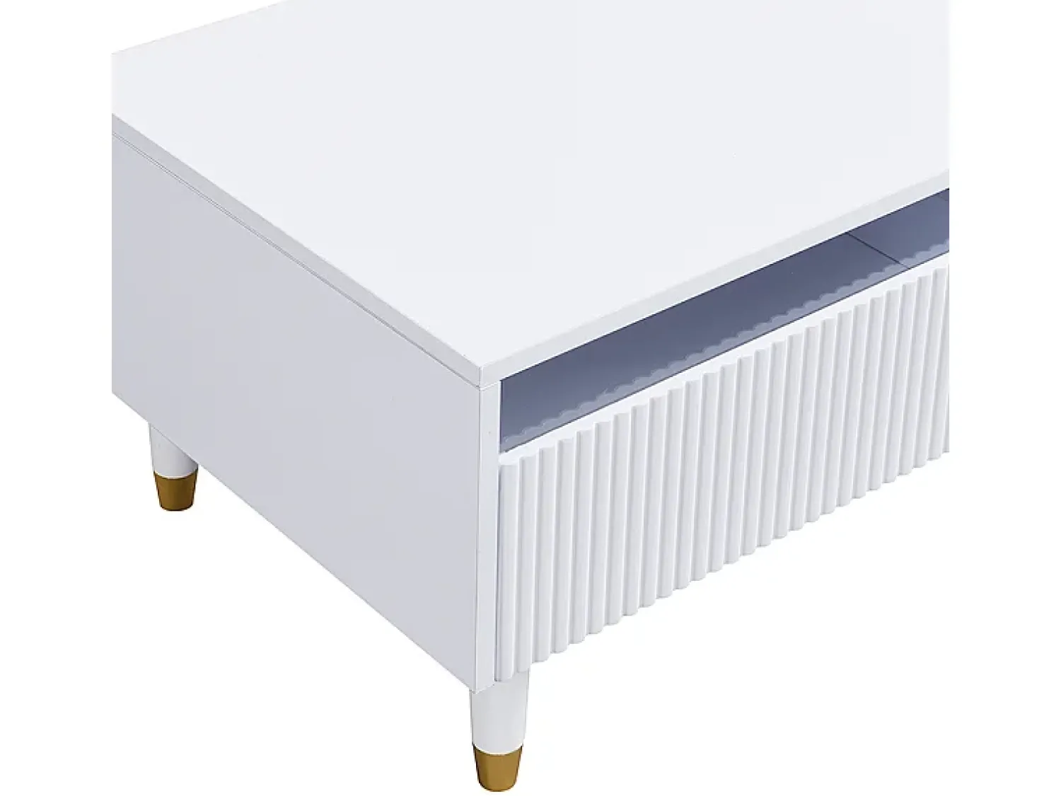 New Mesa de centro retangular branca - Mesa de centro com duas gavetas e luzes LED - para sala de estar Branco