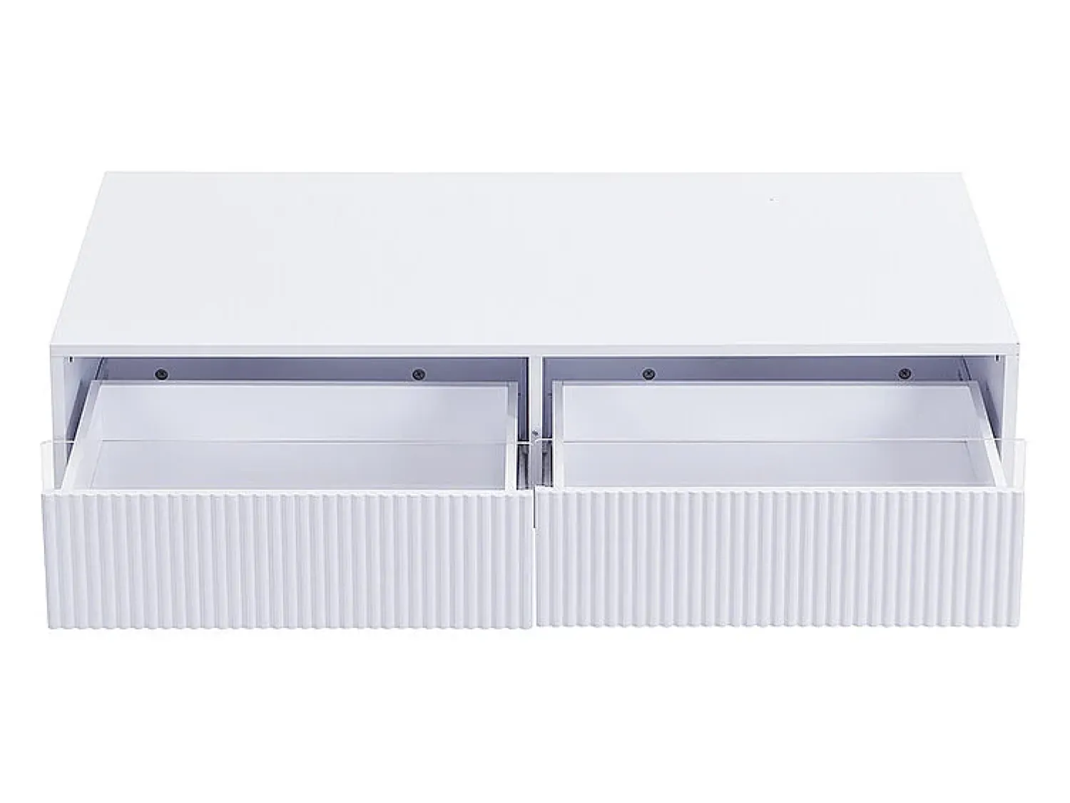 New Mesa de centro retangular branca - Mesa de centro com duas gavetas e luzes LED - para sala de estar Branco
