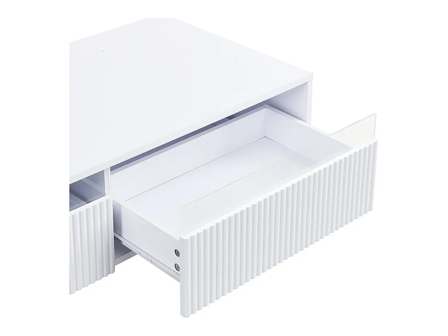 New Mesa de centro retangular branca - Mesa de centro com duas gavetas e luzes LED - para sala de estar Branco