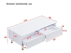 New Mesa de centro retangular branca - Mesa de centro com duas gavetas e luzes LED - para sala de estar Branco