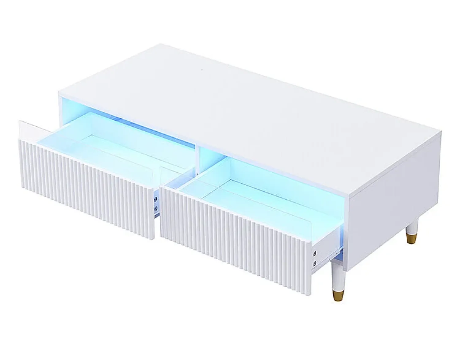 New Mesa de centro retangular branca - Mesa de centro com duas gavetas e luzes LED - para sala de estar Branco