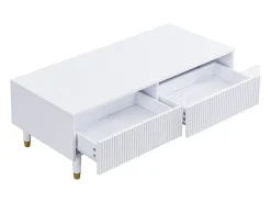 New Mesa de centro retangular branca - Mesa de centro com duas gavetas e luzes LED - para sala de estar Branco