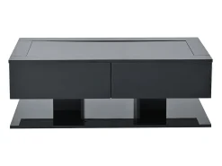 Mesa De Centro| Mesa de centro retangular - Mesa de centro com iluminação LED e 2 gavetas - Tampo em vidro - Preto