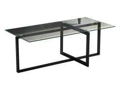Mesa De Centro| Mesa de centro retangular - Vidro temperado - Metal preto - CHIARA Transparente