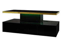 Mesa De Centro*Hauss Spole Mesa de centro retangular 100x50x38,5cm com 1 gaveta e LED, Tampo duplo, corpo em brilhante Preto