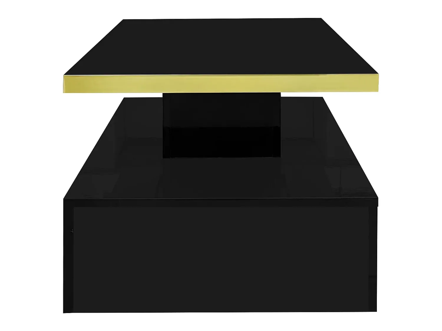 Mesa De Centro*Hauss Spole Mesa de centro retangular 100x50x38,5cm com 1 gaveta e LED, Tampo duplo, corpo em brilhante Preto