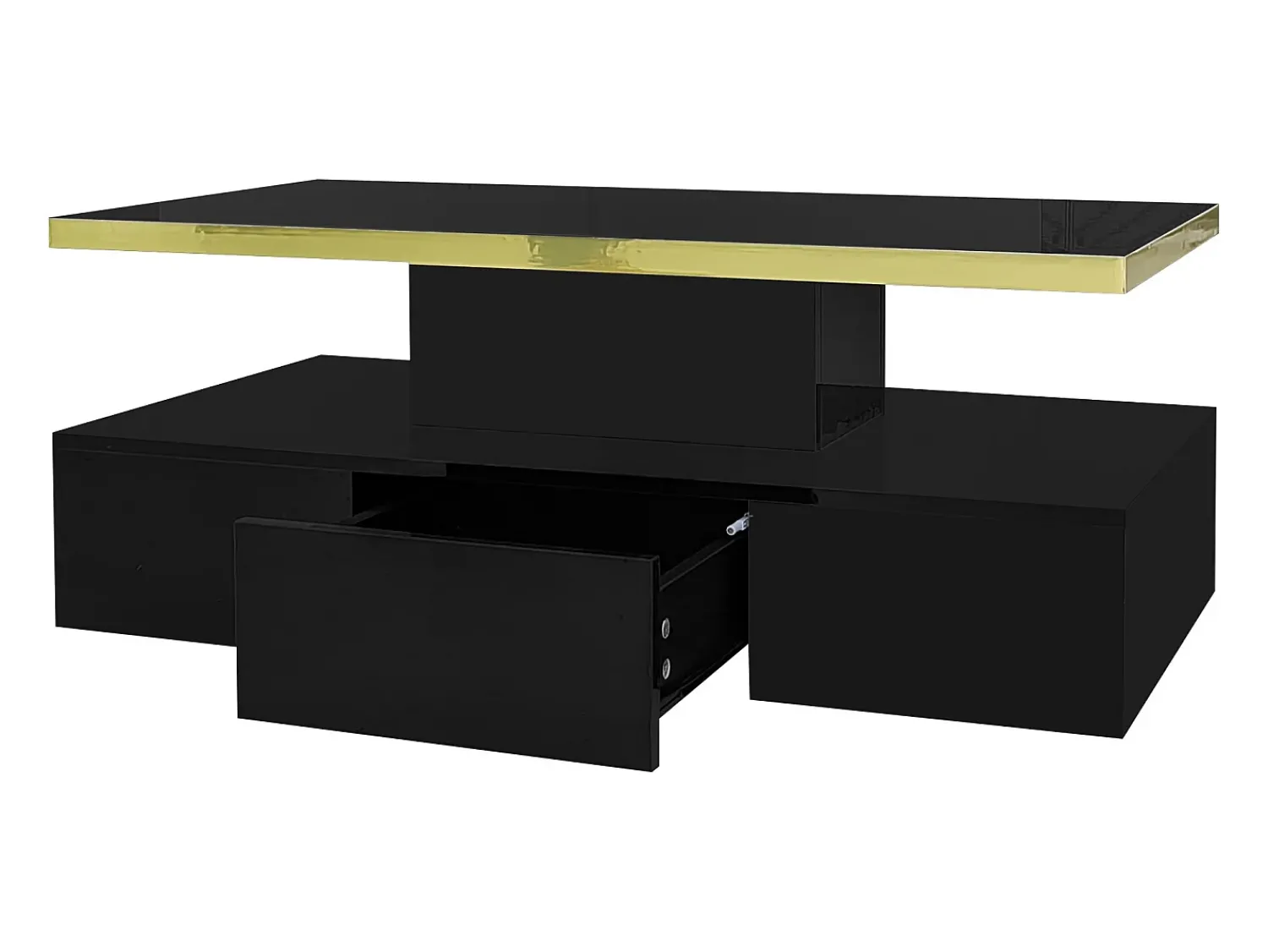 Mesa De Centro*Hauss Spole Mesa de centro retangular 100x50x38,5cm com 1 gaveta e LED, Tampo duplo, corpo em brilhante Preto