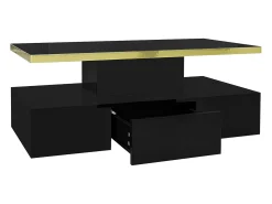 Mesa De Centro*Hauss Spole Mesa de centro retangular 100x50x38,5cm com 1 gaveta e LED, Tampo duplo, corpo em brilhante Preto