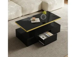 Mesa De Centro*Hauss Spole Mesa de centro retangular 100x50x38,5cm com 1 gaveta e LED, Tampo duplo, corpo em brilhante Preto