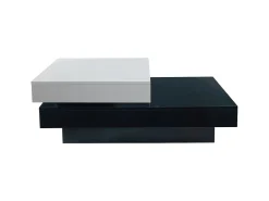 Mesa De Centro* Mesa de centro retangular - Giratória com acabamento brilhante e - preta e branca - para salas de estar Branco