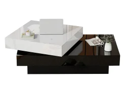 Mesa De Centro* Mesa de centro retangular - Giratória com acabamento brilhante e - preta e branca - para salas de estar Branco