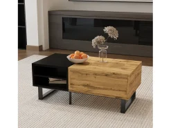 Mesa De Centro|Hauss Spole Mesa de centro retangular 100x50x40cm com gaveta, corpo em madeira preta e natural Preto