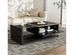 Clearance Hauss Spole Mesa de centro retangular 100x50x32,5cm com compartimento de arrumação, corpo e tampo de vidro, LED incluído Preto