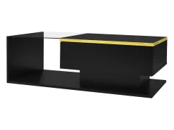 Clearance Hauss Spole Mesa de centro retangular 100x50x32,5cm com compartimento de arrumação, corpo e tampo de vidro, LED incluído Preto