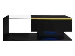 Clearance Hauss Spole Mesa de centro retangular 100x50x32,5cm com compartimento de arrumação, corpo e tampo de vidro, LED incluído Preto