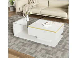 Mesa De Centro|Hauss Spole Mesa de centro retangular 100x50x32,5cm com compartimento de arrumação, corpo e tampo de vidro, LED incluído Branco