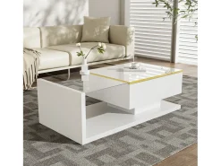 Mesa De Centro|Hauss Spole Mesa de centro retangular 100x50x32,5cm com compartimento de arrumação, corpo e tampo de vidro, LED incluído Branco