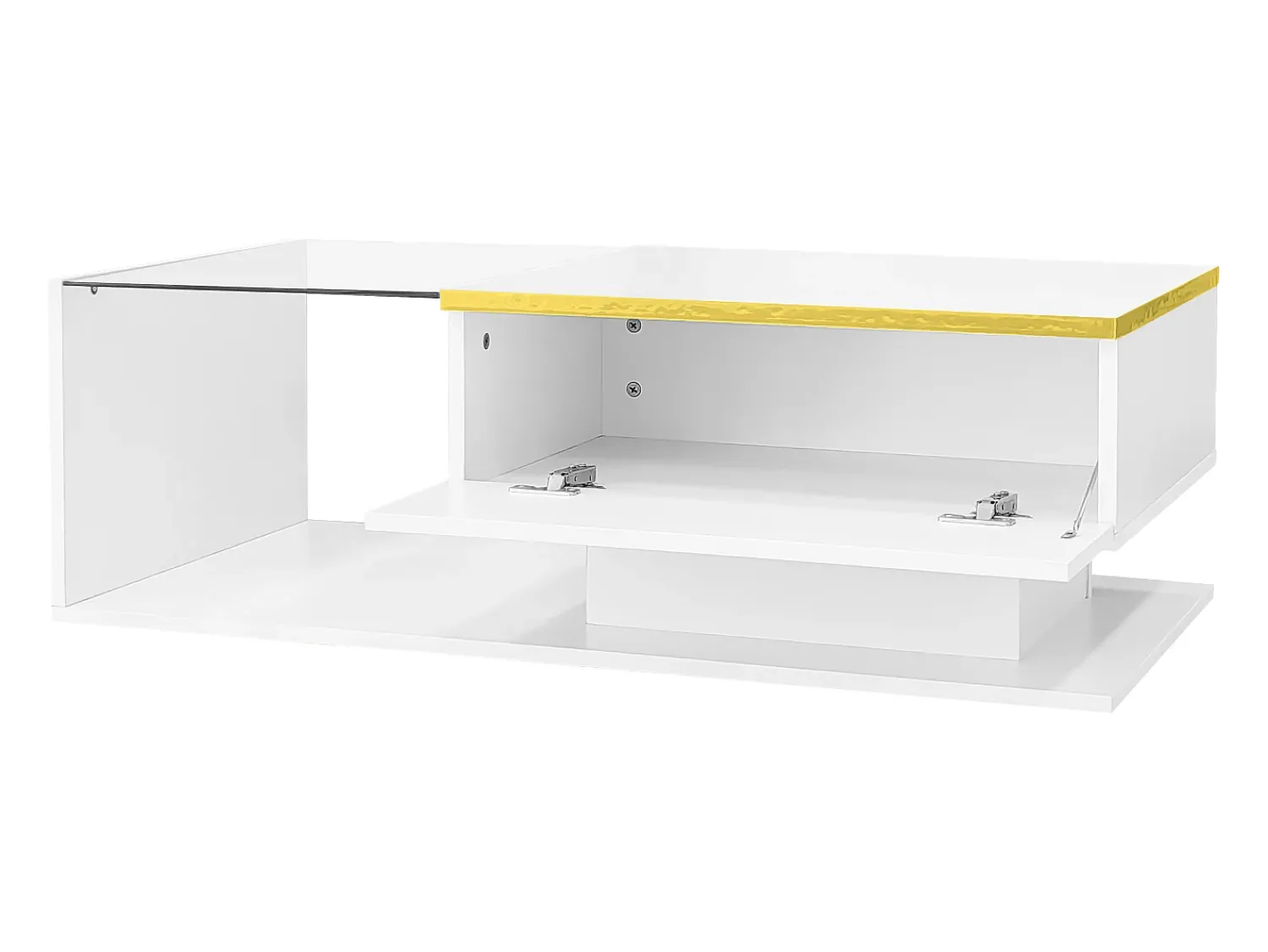 Mesa De Centro|Hauss Spole Mesa de centro retangular 100x50x32,5cm com compartimento de arrumação, corpo e tampo de vidro, LED incluído Branco