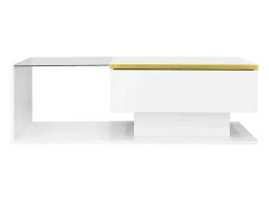 Mesa De Centro|Hauss Spole Mesa de centro retangular 100x50x32,5cm com compartimento de arrumação, corpo e tampo de vidro, LED incluído Branco