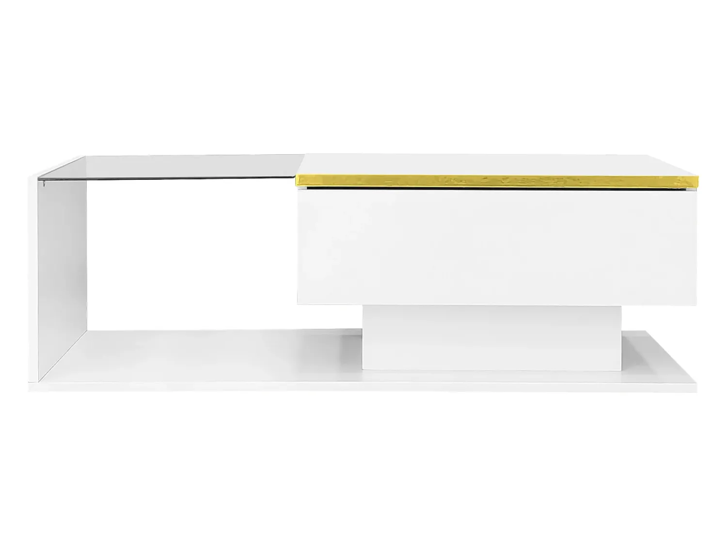 Mesa De Centro|Hauss Spole Mesa de centro retangular 100x50x32,5cm com compartimento de arrumação, corpo e tampo de vidro, LED incluído Branco