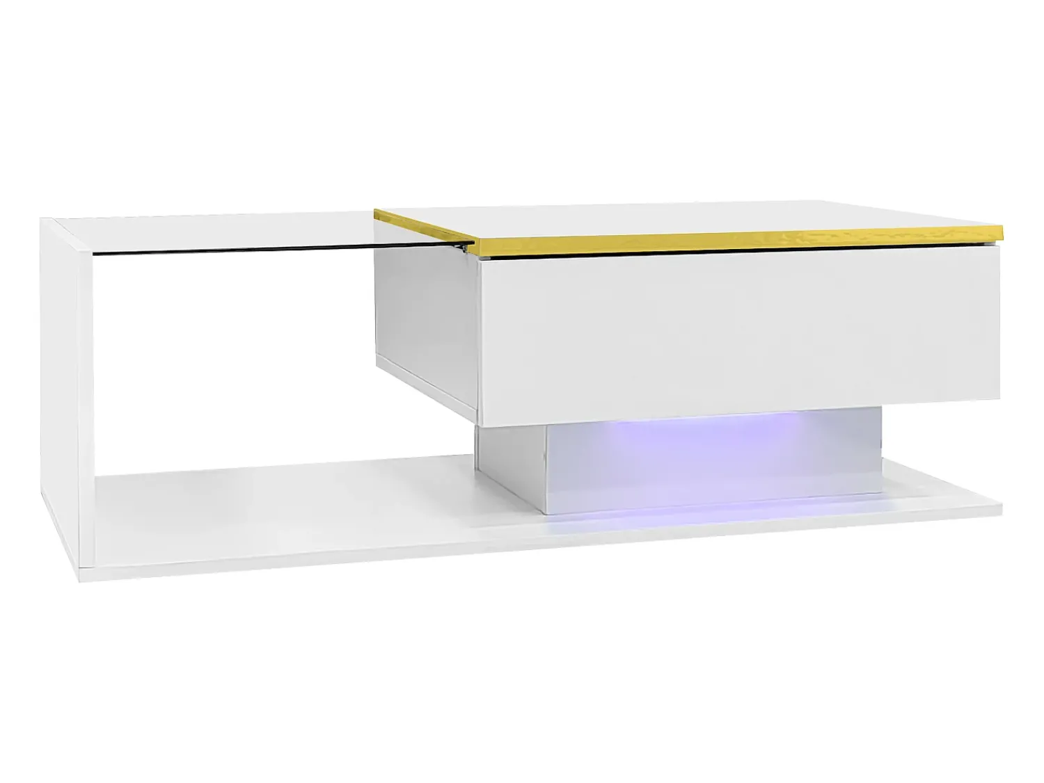 Mesa De Centro|Hauss Spole Mesa de centro retangular 100x50x32,5cm com compartimento de arrumação, corpo e tampo de vidro, LED incluído Branco