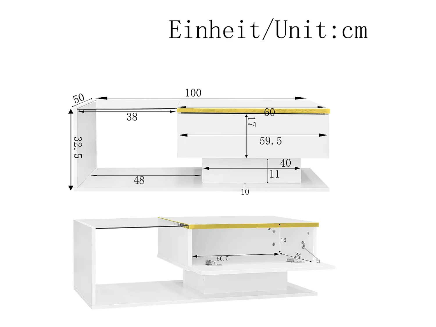 Mesa De Centro|Hauss Spole Mesa de centro retangular 100x50x32,5cm com compartimento de arrumação, corpo e tampo de vidro, LED incluído Branco