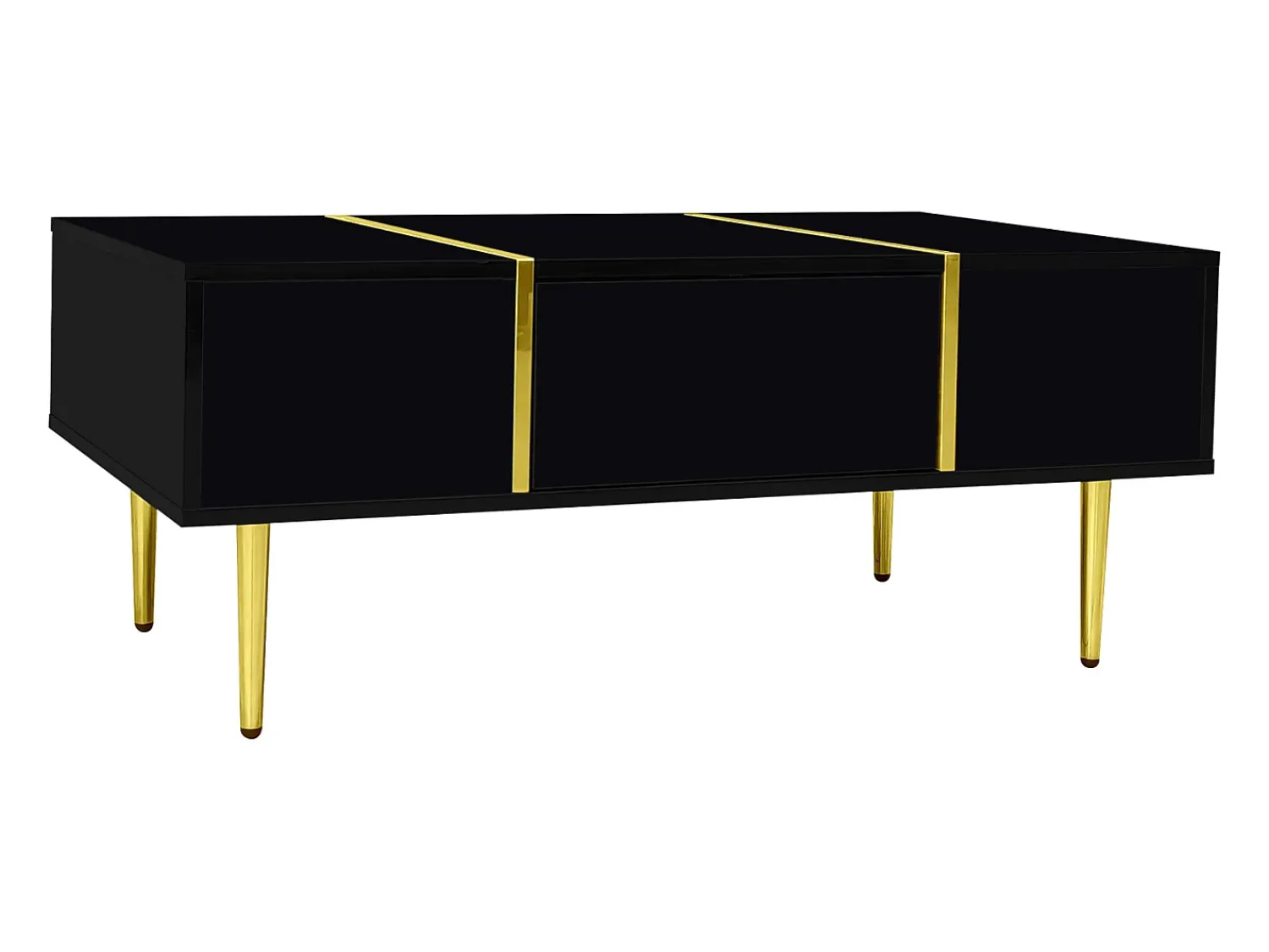 Mesa De Centro| Mesa de centro retangular, mesa de sala de estar com 2 gavetas, com detalhes dourados, preta. Preto