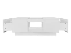Hauss Spole Mesa de centro retangular 100x50x35,5cm com 2 gavetas laterais e tampo de vidro, LED, branca^ Mesa De Centro