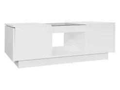 Hauss Spole Mesa de centro retangular 100x50x35,5cm com 2 gavetas laterais e tampo de vidro, LED, branca^ Mesa De Centro