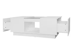 Hauss Spole Mesa de centro retangular 100x50x35,5cm com 2 gavetas laterais e tampo de vidro, LED, branca^ Mesa De Centro