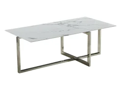 Mesa de centro retangular - Vidro temperado efeito mármore - Metal prateado - CHIARA^ Mesa De Centro