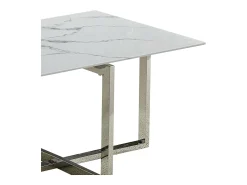 Mesa de centro retangular - Vidro temperado efeito mármore - Metal prateado - CHIARA^ Mesa De Centro