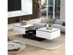 Hauss Spole Mesa de centro retangular extensível em laca branca e preta com armazenamento oculto^ Mesa De Centro