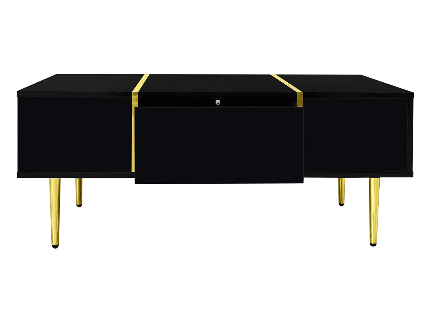 Best Mesa de centro retangular com 2 gavetas, mesa de centro de madeira com detalhes dourados, preta. Preto