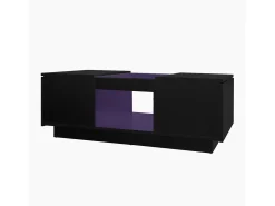Mesa De Centro|Hauss Spole Mesa de centro retangular 100x50x35,5cm com 2 gavetas laterais e tampo de vidro, LED, preta Preto