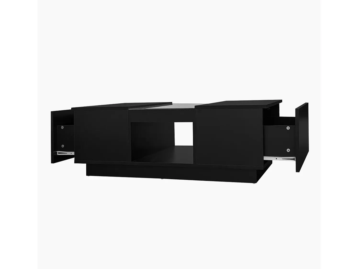 Mesa De Centro|Hauss Spole Mesa de centro retangular 100x50x35,5cm com 2 gavetas laterais e tampo de vidro, LED, preta Preto