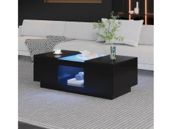 Mesa De Centro|Hauss Spole Mesa de centro retangular 100x50x35,5cm com 2 gavetas laterais e tampo de vidro, LED, preta Preto