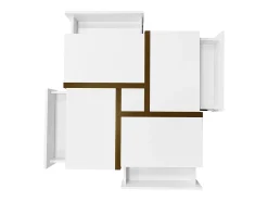 Mesa De Centro| Mesa de centro retangular de 78 cm com 4 gavetas ocultas, estilo moderno, design geométrico, mesa de sala em madeira - Branco