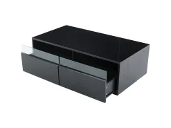 Mesa De Centro*Hauss Spole Mesa de centro retangular 94x50x34cm com 2 gavetas, LED incluído, corpo em laca preta brilhante Preto