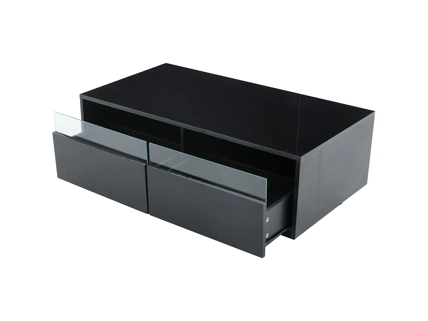 Mesa De Centro*Hauss Spole Mesa de centro retangular 94x50x34cm com 2 gavetas, LED incluído, corpo em laca preta brilhante Preto