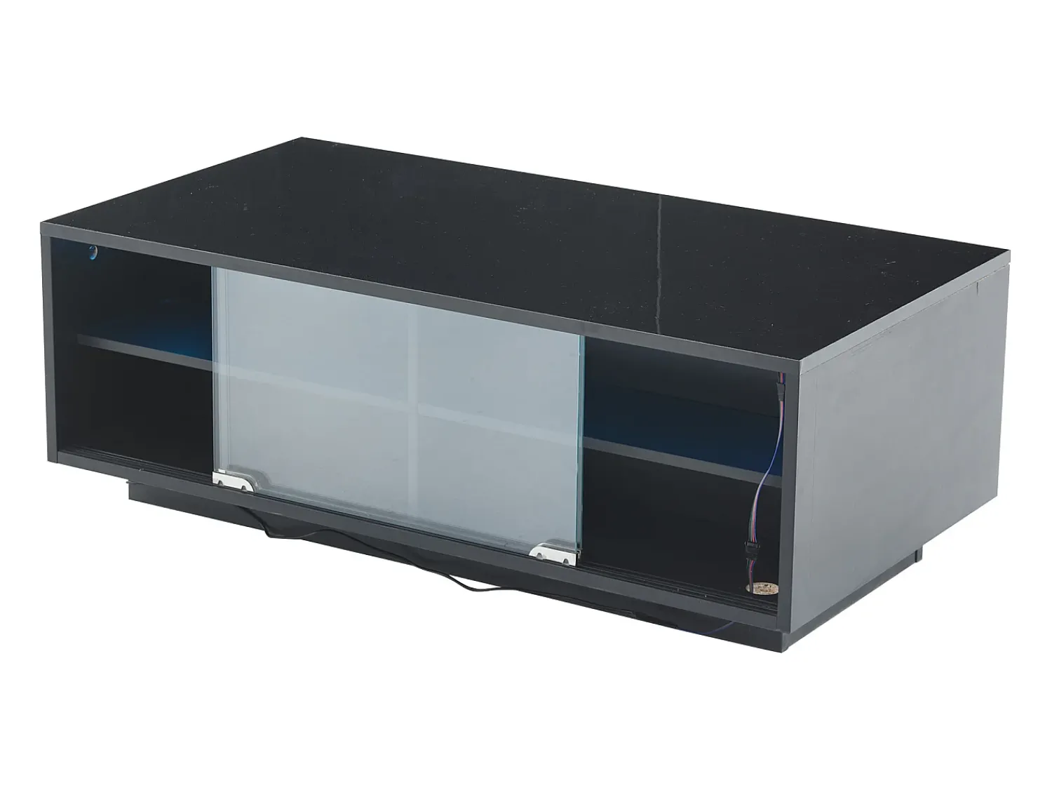 Mesa De Centro*Hauss Spole Mesa de centro retangular 94x50x34cm com 2 gavetas, LED incluído, corpo em laca preta brilhante Preto